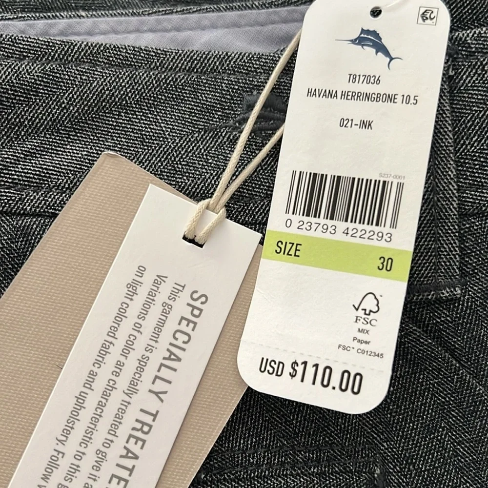 NWT Tommy Bahama Havana Herringbone 10.5-Inch Shorts Ink Silk Blend